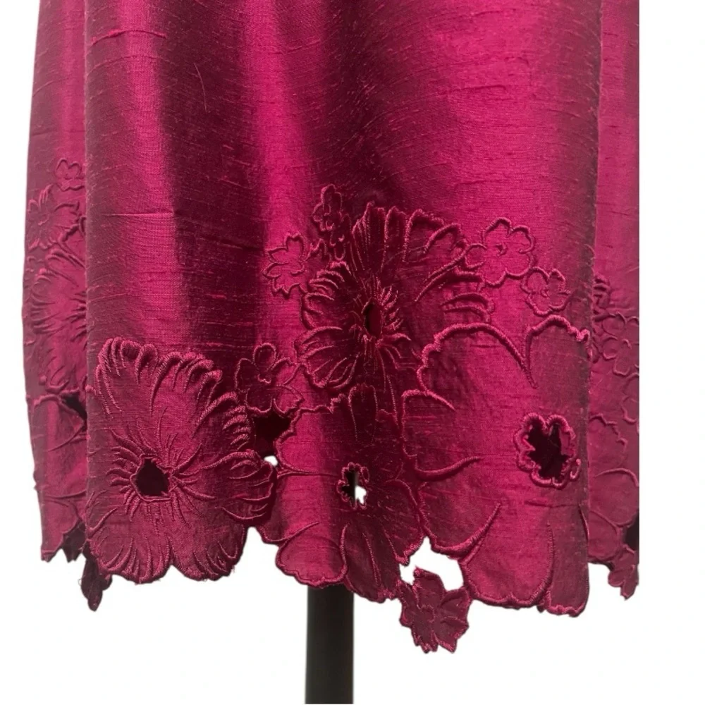 Adrianna Papell Burgundy Sleeveless V-neck Silk Cocktail Dress Size 10 - Picture 6 of 11